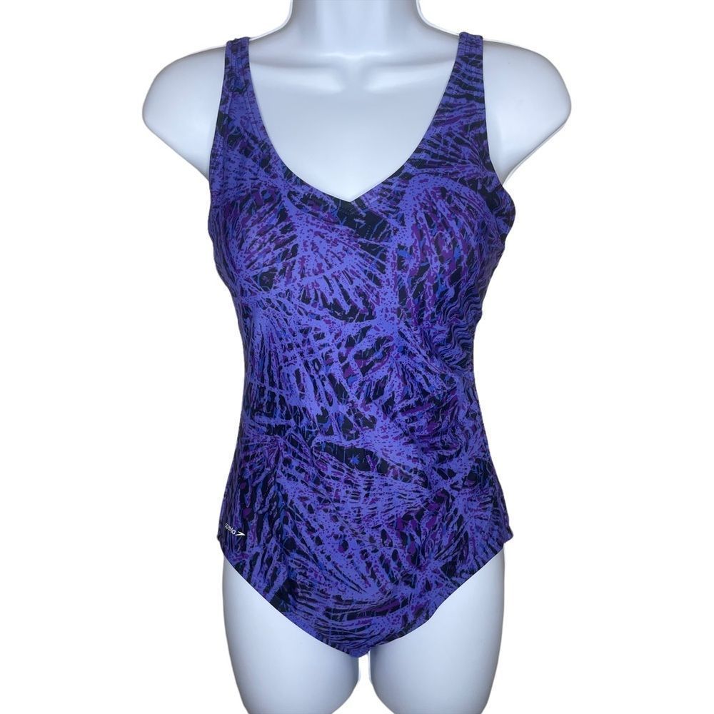Speedo One Piece Purple Black and Blue Printed Swimsuit
